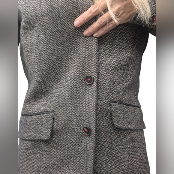 Ted Baker Wool Herringbone Blazer Women’s Brown Tweed Elbow Patch Jacket 2 - Picture 4 of 11